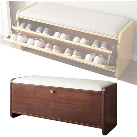 WXZXWXZX Entryway Shoe Storage Bench Wooden Shoe Rack Shoe Organizer with Storage for Front Door Entrance Entryway Furniture Bench for Bedroom End of Bed(Walnut Color,60cm/23.62in) Cover