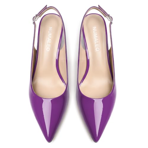 Image of NUMALEO Slingback Heels for Women Pointed Close Toe Kitten Heels Patent Pumps Dress Party Comfy Heeled Sandals Stiletto 2.5 Inch Dress Shoes