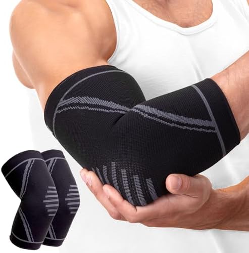 Elbow Brace 2 Pack for Tennis & Golfer's Elbow Pain Relief - Elbow Compression Sleeve for Weightlifting, Workout, Fitness, Arthritis, Bursitis - Tendonitis Elbow Brace for Men & Women