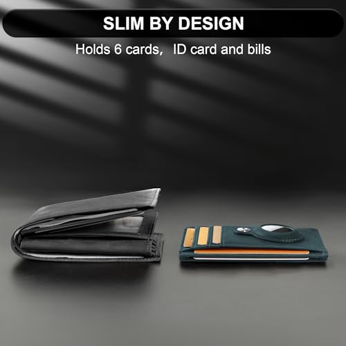 Image of Hawanik Slim Minimalist Front Pocket Air Tag Wallet, RFID Blocking Card Holder Wallet with Airtag Holder, Genuine-leather Blue, Minimalist, Minimalist