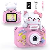 Kids Camera Toys for Girls Age 3-8, VETEK Kids Digital Camera Toddler Camera for 3 4 5 6 7 8 Years Old Birthday Gifts, 1080P Video Camera withCute Protective Cover & 32GB SD Card, Pink