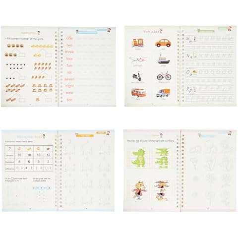 Grooved Handwriting Practice for Kids, Magic Copybooks Include Alphabet, Numbers, Math and Drawing,Reusable Tracing Books for Kids Age 3-5 has 1 Pen+10 Refills Cover