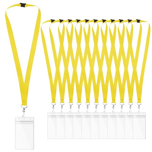WEZEBEL 12-Pack Yellow Breakaway Lanyards with Waterproof Badge Holders, Metal Hook, Polyester Neck Straps for ID Cards, Events, Office, and Schools by WEZEBEL - Used condition - CA$13.46