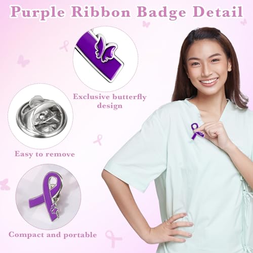 Tondiamo Purple Ribbon Lapel Pin Bulk Domestic Violence Awareness Alzheimer Lupus Cancer Awareness Brooch for Public Supplies3