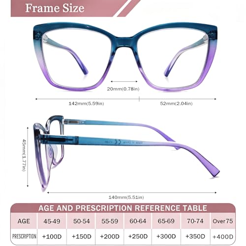 Image of Henotin Reading Glasses for Women, 2 pack Fashion Oversized Blue Light Readers for Women, Spring Hinge Cat Eye Glasses