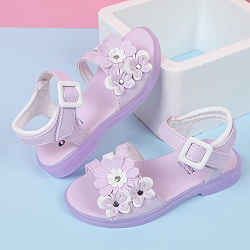 Girls Sandals Girls Sandals Princess Shoes Bow Knot Children Open Toe Soft Sole Broken Flower Little Girls Tan Sandals (Purple, 33 Big Kids)4