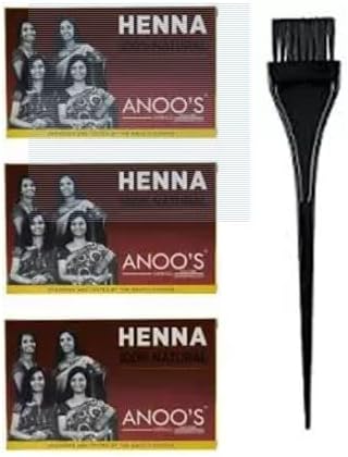 Anoos Henna Natural 100 G Pack of 3 With Brush-100% natural & chemical-free,Promotes hair growth Turns grey hair to a beautiful dark red colour,Prevents hair fall Conditions & adds shine to hair