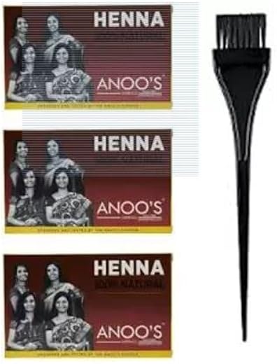 Anoos Henna Natural 100 G Pack of 3 With Brush-100% natural &amp; chemical-free,Promotes hair growth Turns grey hair to a beau...