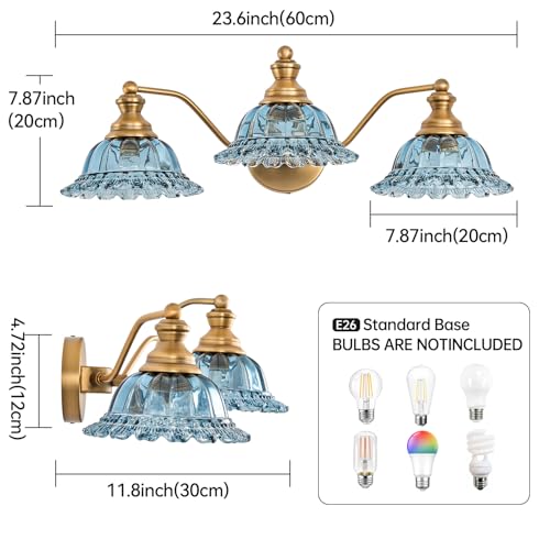 Image of XIEDUN Brass Grey Blue 3 Light Vanity Light