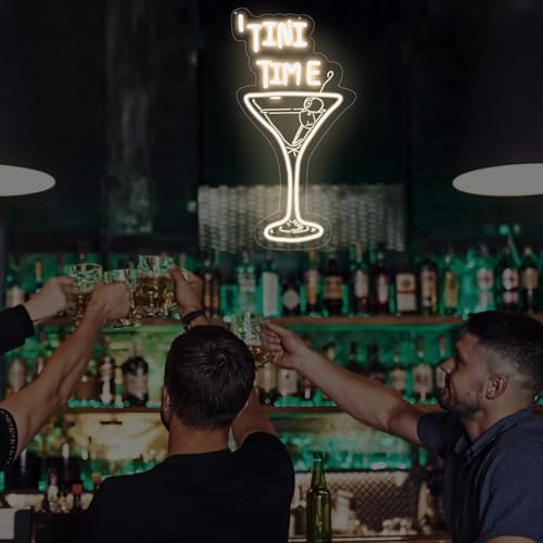 Image of Tini Time Neon Sign Martini LED Light for Bars Elegant Cocktail Glass Decor | USB Powered Dimmable Martini Cocktail Bar Wall Decor, Bar Pub Decoration, Gift for Martini Lover, 16.5 inchx8.7 inch, Warm White