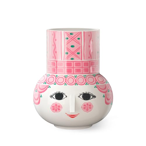 BJÖRN WIINBLAD Olga Vase Keramik pink glasiert Ø ca 15 cm Höhe 15 cm, dekorative Blumenvase mit Gesicht Design, skandinavisches Wohnaccessoire