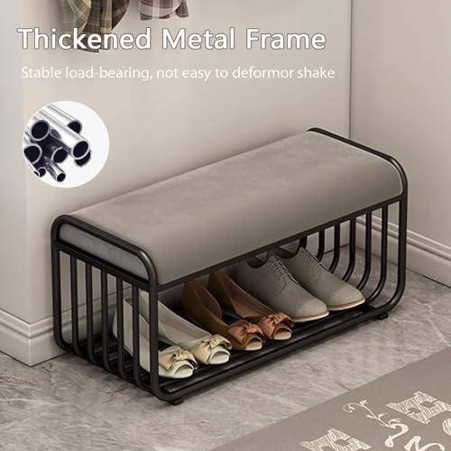 Banc de rangement entrée avec coussin et étagère à chaussures