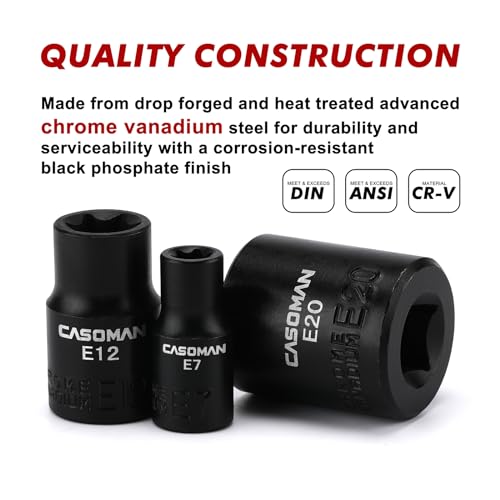 CASOMAN 11PCS Female Torx Socket Set, E Torx & Star Socket Set with Rail, E4 - E20 Torque Sockets - Image 4