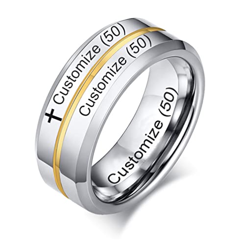 Cross Inspirational Faith Bible Verse Tungsten Carbide Ring Hypotenuse Grooved Center Ring Customize High Polished Wedding Jewelry for Men Women, US Size 7 to 12