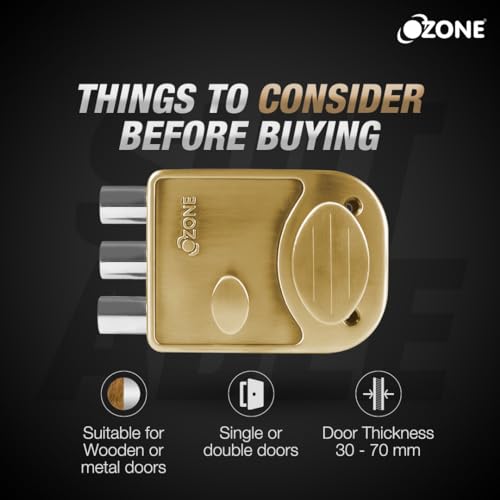 Image of Ozone Tri Bolt Night Latch for Inside and Outside-Opening Doors | Door Thickness: 30-70 mm | (Antique Brass Finish)