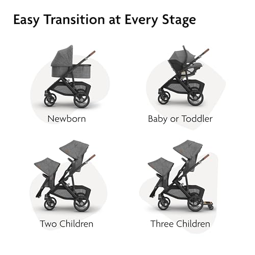 Image of UPPAbaby Vista V3 Convertible Single-to-Double Stroller for Baby & Toddler, 30+ Configurations, Car Seat Compatible, All-Wheel Suspension, XL Basket - Ada (Sandstone Melange /Carbon Frame)