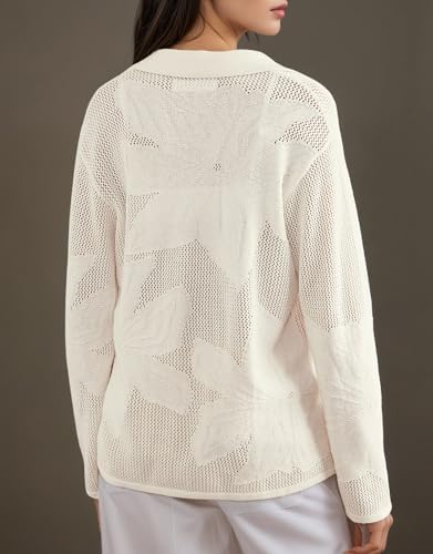 Image of Kedera Women's Crochet Cardigan Sweaters 2025 White Lightweight Shirt Casual Hollowed-Out Knit Sweater Tops