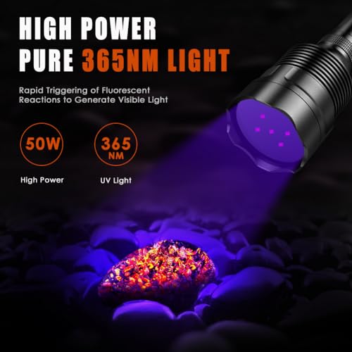 Image of Black Light UV Flashlight with 5 LEDs Professional UV Light, 50W Powerful Blacklight Flashlight for Pet Urine Finding & Mineral, Antique Detection, Scorpion Search, etc (365nm)