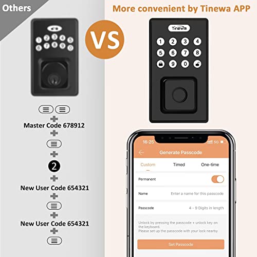 Keyless Entry Door Lock With 2 Handles, Tinewa Electronic Keypad Deadbolt, Auto-Locking, Anti-Peeping Password, Digital Smart Code Door Lock, Front Door Handle Sets, Matte Black #TOP4