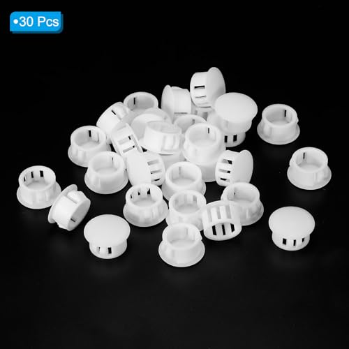 Image of PATIKIL 16mm (5 /8 inch) Plastic Hole Plugs, 30Pcs Flush Type Round Hole Plugs Cover Snap in Locking Hole Tube for Table Kitchen Cabinet Furniture, White