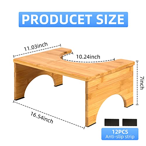 Mpinoi Toilet Stool，7 Inch Potty Stool For Adults，Foldable Squatting Toilet Stool For Bathroom，Bamboo Toilet Stool Adults, With 12Pcs Anti Slip Strip, 450 Lbs Capability(7" Natural Color) #TOP1