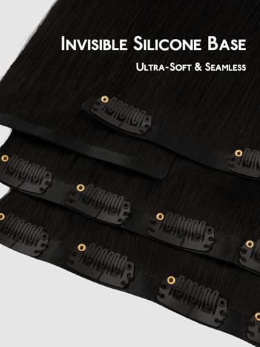 Image of WENNALIFE Seamless Clip In Hair Extensions, 18 Inch 130g 7pcs Jet Black Hair Extensions Clip in Human Hair Invisible PU Skin Weft Natural Remy Human
