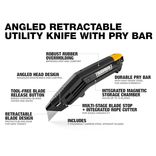 Image of ToughBuilt - Angled Utility Knife with Pry Bar, Folding Knife with Ergonomic Angled Design, Integrated Pry Bar, Scraper Edge, and Quick-Change Blade System for Professional Jobsite Use (TB-H4-11-A)