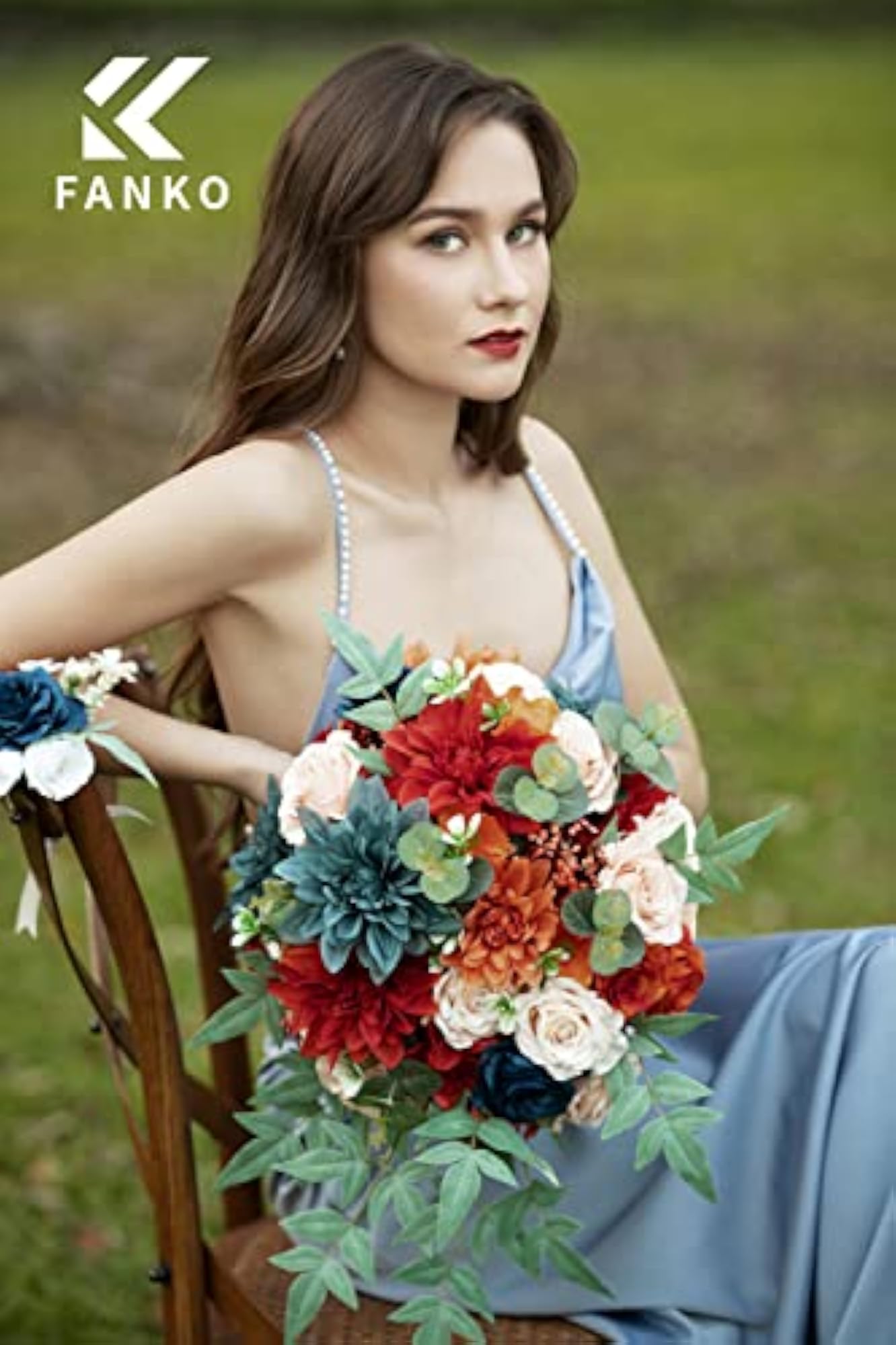Burnt Orange & Navy Blue Rose Artificial Flowers Combo for DIY