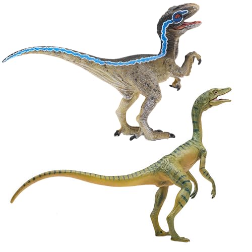 Gemini&Genius Velociraptor Compsognathus Dinosaur Toys, Dinosaur Action Figures with Moveable Jaw and Hands, Realistic Dinos Toys, Great Gift for Kids or Dino Lovers Collection and Display