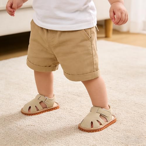 Image of SOFMUO Baby Boys Girls Squeaky Sandals Non-Slip Soft Rubber Sole Closed Toe Infant Summer Outdoor Shoes Toddler First Walkers