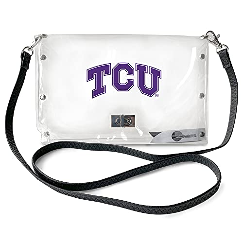 Littlearth NCAA TCU Horned Frogs Clear Envelope Purse with Black Fashion Strap, Team Color, 10" x 6.5" x 0.5"