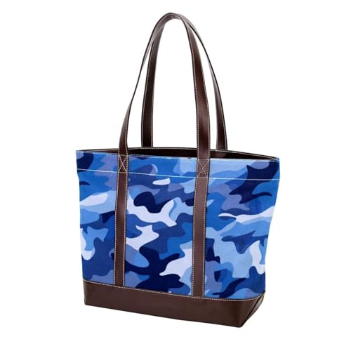 Sac fourre-tout en toile zippé motif camouflage bleu idéal pour les cours et le bureau