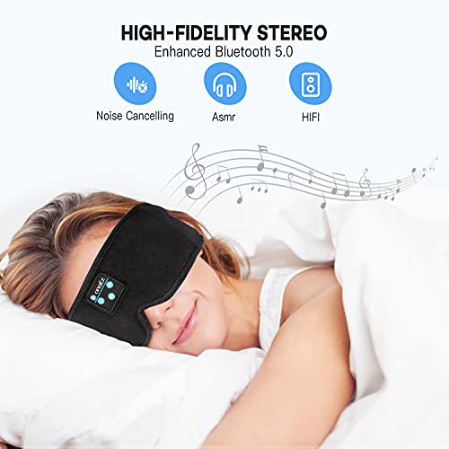 OnaEz Slaaphoofdtelefoon, Bluetooth 5.0, 3D slaapmasker, oogmasker, slaaphoofdtelefoon, wasbare slaapbril, hifi-geluidskwaliteit, hoofdtelefoon om te slapen, met geïntegreerde luidspreker, microfoon, voor reizen, yoga - Image 4