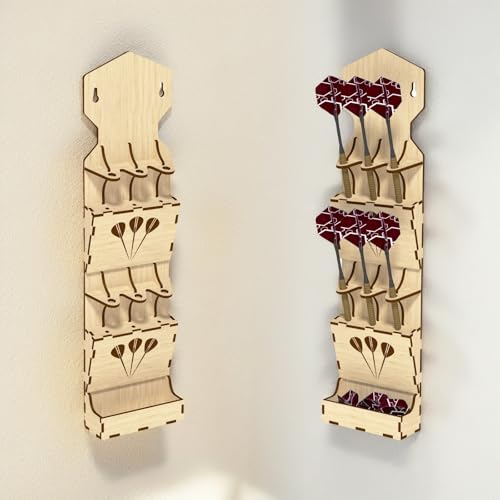 liwupro Dart Holder Wall Mount, Dart Display Stand with Storage Case, Wooden Dart Organiser for 6 Darts
