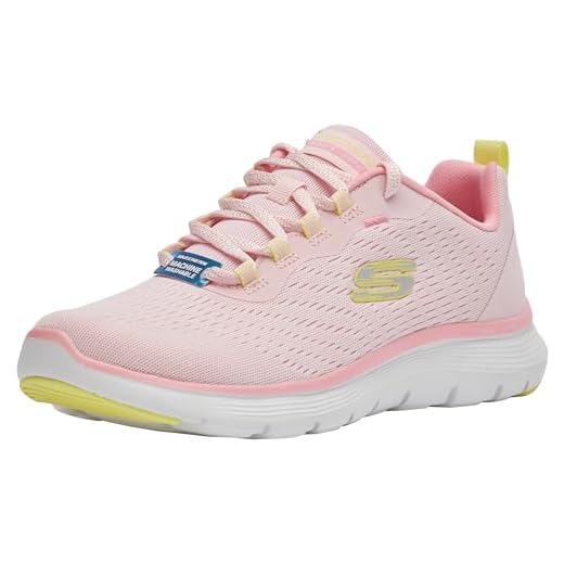 Skechers Flex Appeal 5.0, Tenis Bajos Mujer, Malla Rosa y Ribete Amarillo, 38 EU