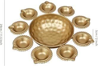 Diya Shape Decorative Urli Bowl for Home Metal Handcrafted for Floating Flowers and Tea Light Candles Home,Office and Table Decor| (Gold Polish urli Bowl 12 inch)