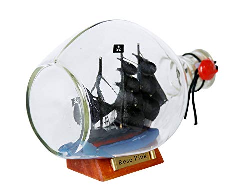 Hampton Nautical Ed Low's Rose Pink Pirate Ship in a Glass Bottle 7