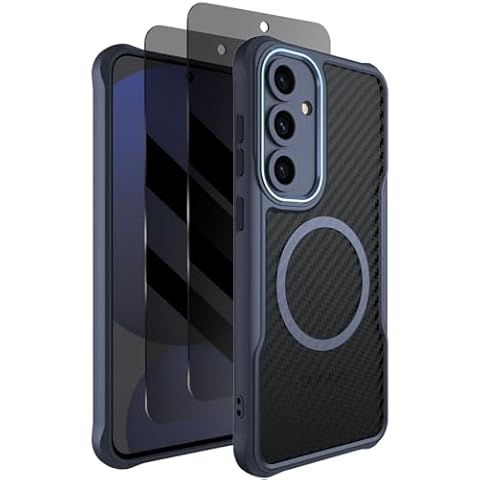 Dahkoiz for Samsung Galaxy S24-FE Case, Compatible with MagSafe, with Privacy Screen Protector X2, [Camera Protection] [15ft Drop Protection] Slim & Light Magnetic Case for S24FE, Blue Cover