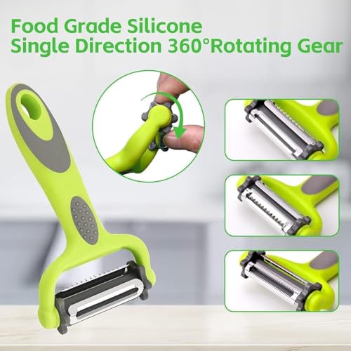 Image of Multi-Functional Vegetable Peeler for Kitchen | Stainless Steel Peeler with Wooden Handle & Bottle Opener | Single Blade for Fruits | 1 Piece (3 in 1 Rotary Multi-Functional Peeler)
