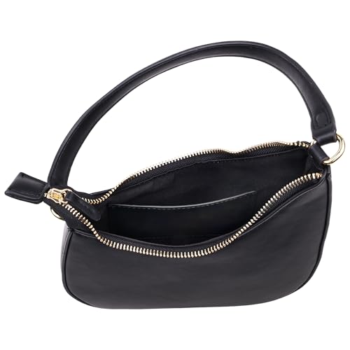 Jason Wu Smooth Shoulder Bag, Curved Crescent Handbag with Tonal 3D Logo and Zipper Closure, Black4