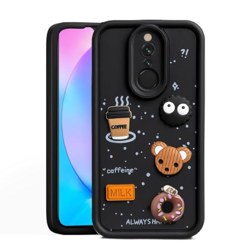 Image of Bintage Cute Fun Ball | Taddy Cartoon 3D Smiley Coffee Cup | Milk Donut | Full Protection Rubber Back Cover Compatible for Redmi 8 / 8A / Redmi 8A Dual - Black
