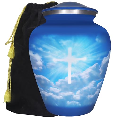M MEILINXU Blue Sky Christian Cross Urns for Human Ashes Adult Man, Large