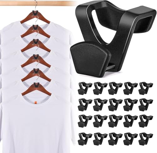 HOUSE DAY Space Saving Hangers 20 Pack Smart Hangers for Clothes Space Savers Heavy Duty Hanger Hooks with Easy Clip-On Design Plastic Hanger Connector Hooks Closet Organizer for Dorm Room Black