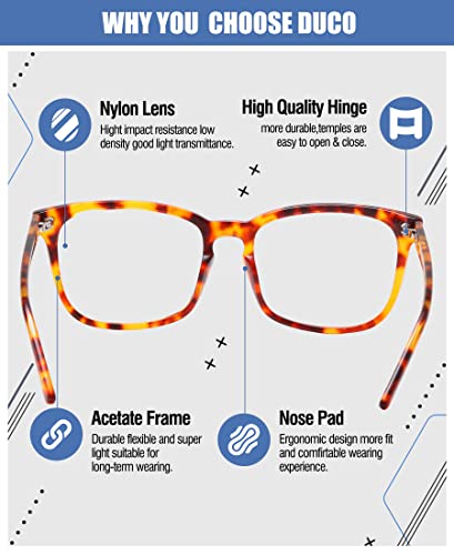 Image of DUCO Retro Square Blue Light Glasses For Men Blue Ray Blocking Glasses Computer Gaming Glasses Nylon Lens Acetate Frame Tortoise 8302