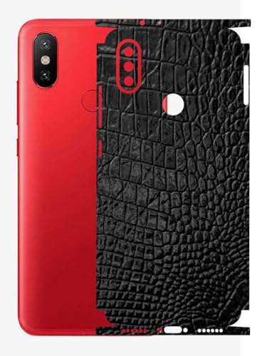 Image of AtOdds - Full Body Back Screen Guard Protector Film - 3D Textured Lamination Wrap Skin Sticker Compatible with Xiaomi Mi A2 | Scratchproof Matte Finish (Design - Black Crocodile)