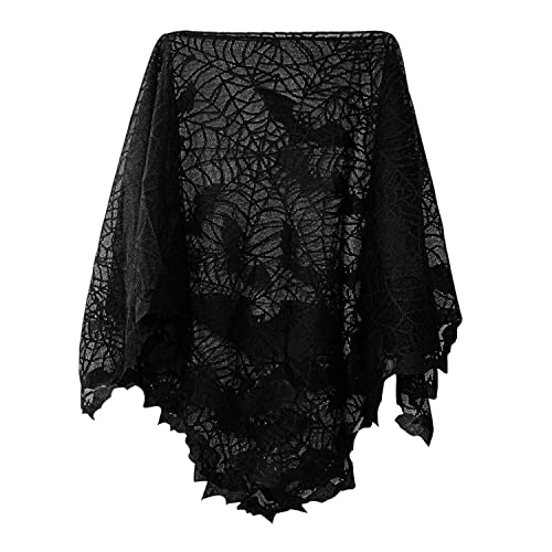 Whongkidz Halloween Costumes for Women Skeleton Witch Costume Dress Poncho Gothic Clothes Plus Size 57x57 inch Bat Cape Sexy Cosplay Party Masquerade (Black)