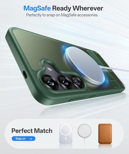 Image of Vihibii PC,Silicone For Samsung Galaxy S25+ Plus Magnetic Back Cover With Kickstand,[Compatible With Magsafe],Rugged Shockproof Protective,Translucent Matte Slim Phone Case For 6.7 inch 2025,Green