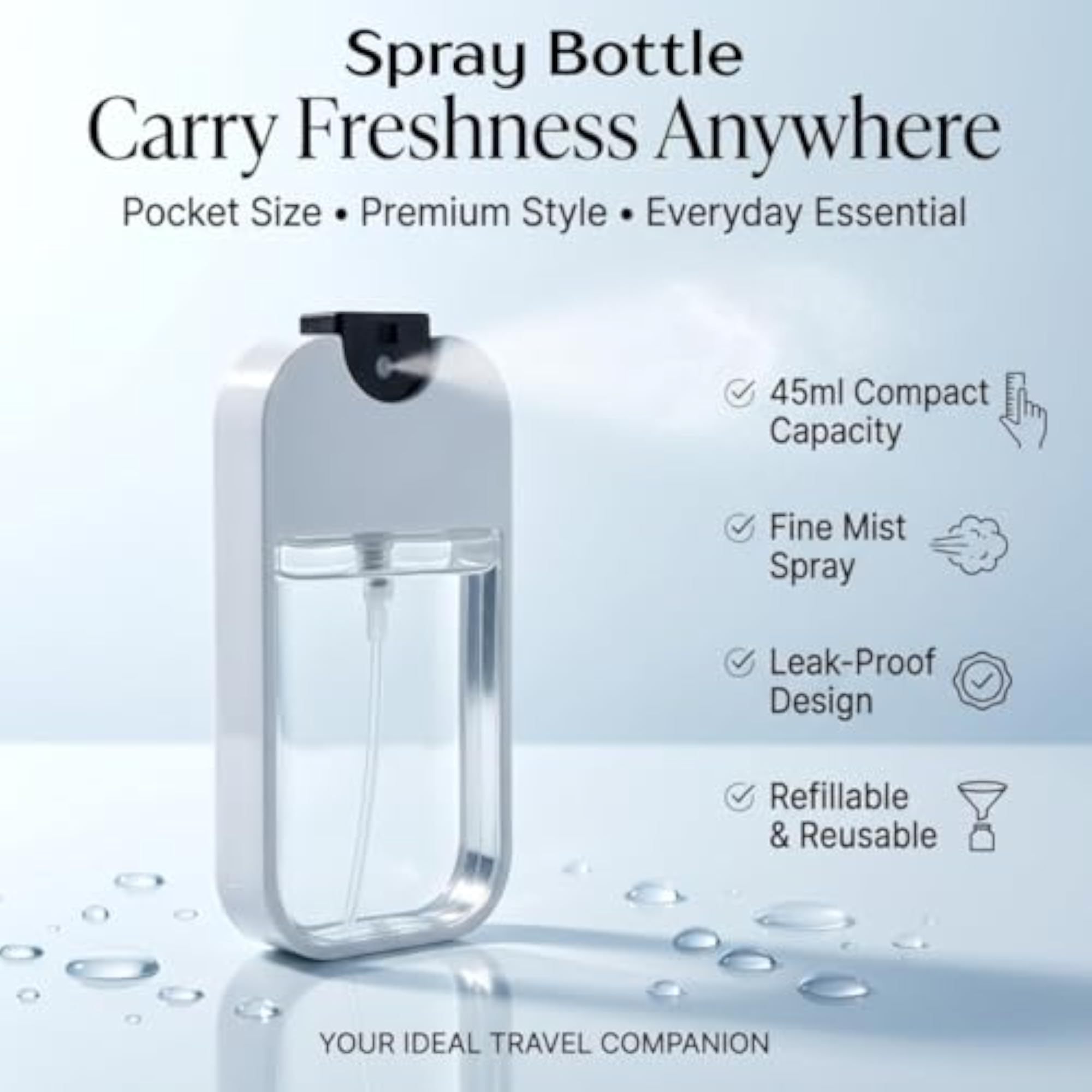 Portable 45ml Refillable Pocket Perfume Atomizer Spray