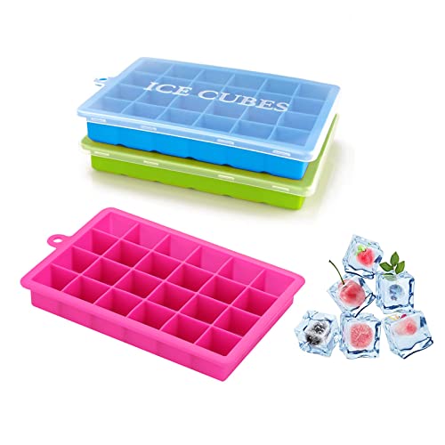 Image of TAO CICADA Ice Cube Tray, 3 Pack Silicone Ice Cube Molds, Ice Cube Trays, Silicone Ice Trays, Easier to Release, BPA Free for Alcohol/Coffee/Beverages (Blue, Green, Rose red)