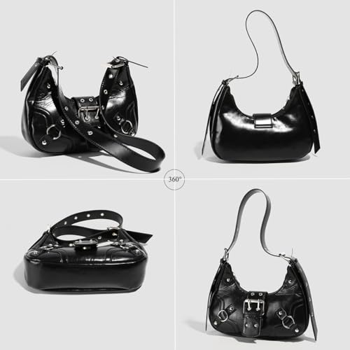 Image of Women's Y2K Purse Shoulder Bag Top Handle Handbag Small Punk Hobo Clutch Purses Bags Trendy Trendy Leather Buckle Punk Purses